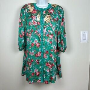 Vintage Designer DIANE FREIS Women’s Tunic Blouse Floral Print Boho Style Sz OS